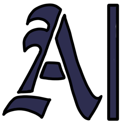 A dark blue blackletter-style letter 'A' next to a thin vertical bar.